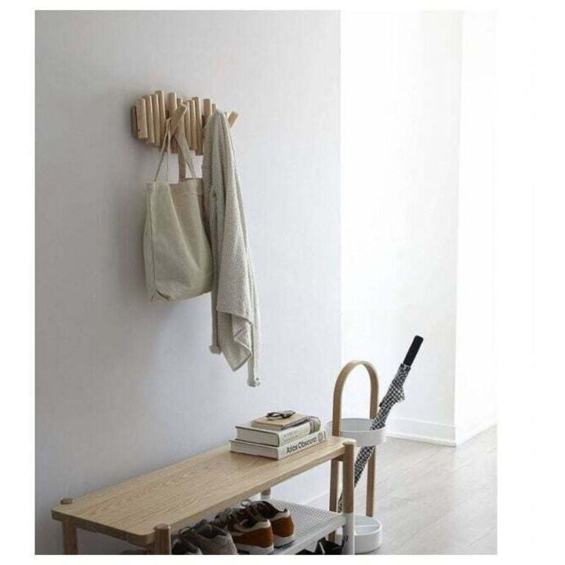 Wall-Mounted Coat Rack with 5 Hooks, Made of Natural Wood, 37.1 x 16.5 x 4.4 cm - Image 3