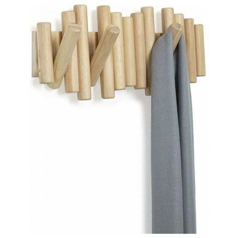 Wall-Mounted Coat Rack with 5 Hooks, Made of Natural Wood, 37.1 x 16.5 x 4.4 cm - Image 4