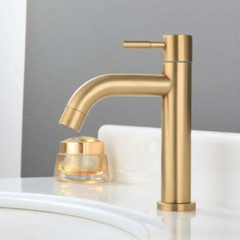 Single Cold Basin Faucet Stainless Steel Bathroom Countertop Sink Faucet 4 Point Interface PVD Basin Faucet - Image 1