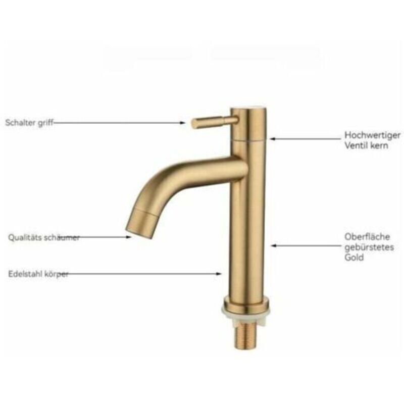 Single Cold Basin Faucet Stainless Steel Bathroom Countertop Sink Faucet 4 Point Interface PVD Basin Faucet - Image 2
