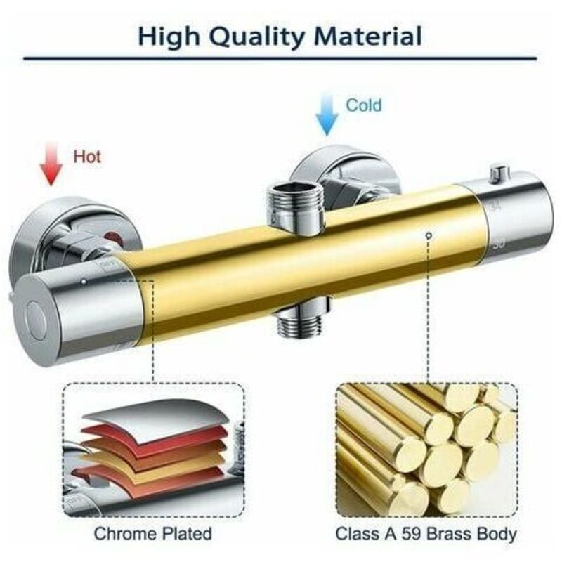 Thermostatic Column, Brass Shower Faucet High G3 4, Low G1 2, 26.4 mm, 21 mm, 150 mm - Image 3