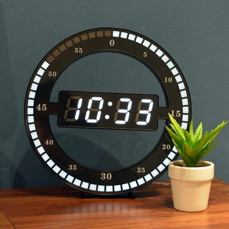 Silent LED Digital Table Clock, Black Electronic Wall Clock, Round Desk Clock, for Bedroom, Living Room and Office, 30 cm - Image 1