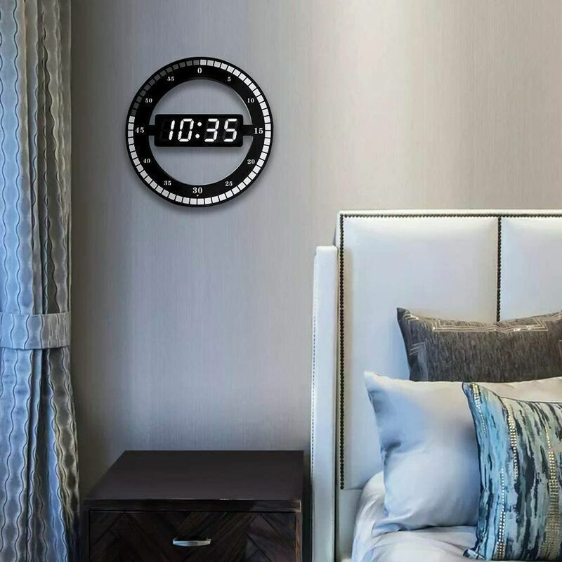 Silent LED Digital Table Clock, Black Electronic Wall Clock, Round Desk Clock, for Bedroom, Living Room and Office, 30 cm - Image 2