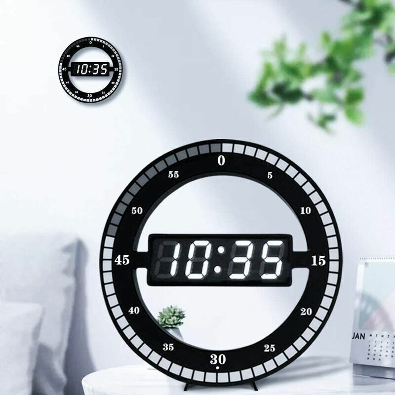 Silent LED Digital Table Clock, Black Electronic Wall Clock, Round Desk Clock, for Bedroom, Living Room and Office, 30 cm - Image 3