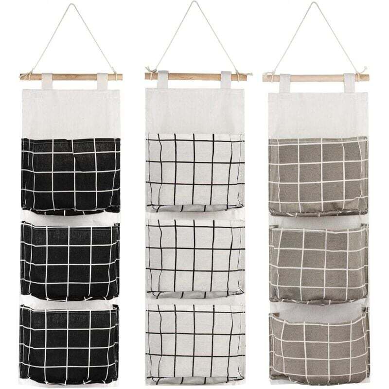 3 Pcs Hanging Storage Bag with 3 Pockets, Fabric Wall Shelf Basket Storage Pouch Organizer for Bedroom Bathroom Kitchen, Waterproof and Stylish - Image 1