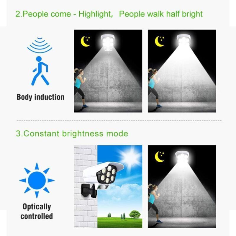 77 LED Solar Light Outdoor Simulation Surveillance Security Lighting with Motion Sensor Solar Wall Lamp Fake Surveillance Cameras - Image 4