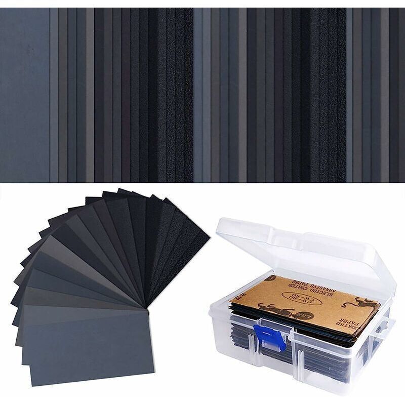 102 Pcs Wet Dry Sandpaper 60 to 3000 Grit Sandpaper for Automotive, Wood Furniture Finishing, 3 x 5.5 Inch - Image 1