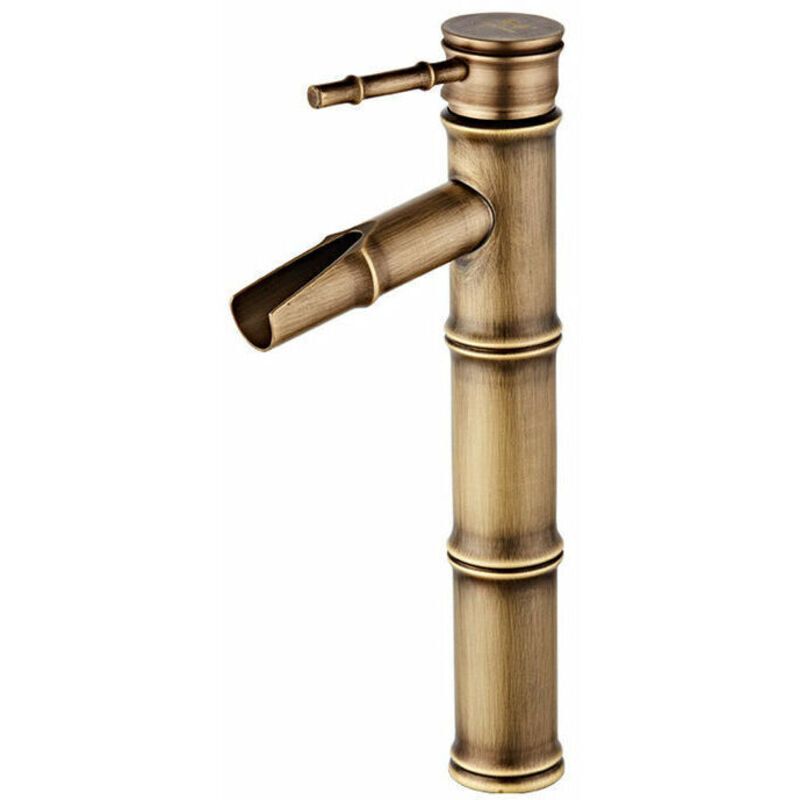 High Bamboo Faucet, Waterfall Basin Mixer Tap, Single Hole Hot and Cold Water Available, Bronze Bathroom Faucet, 3 Joints Break Mouth, 30 x 81 x 20 mm - Image 1