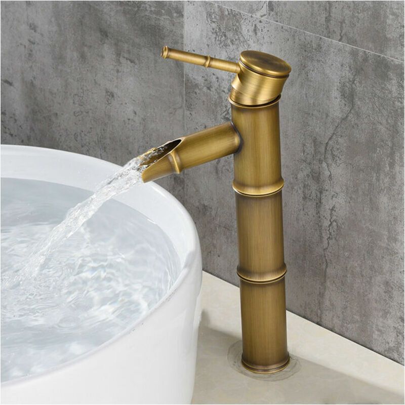 High Bamboo Faucet, Waterfall Basin Mixer Tap, Single Hole Hot and Cold Water Available, Bronze Bathroom Faucet, 3 Joints Break Mouth, 30 x 81 x 20 mm - Image 2