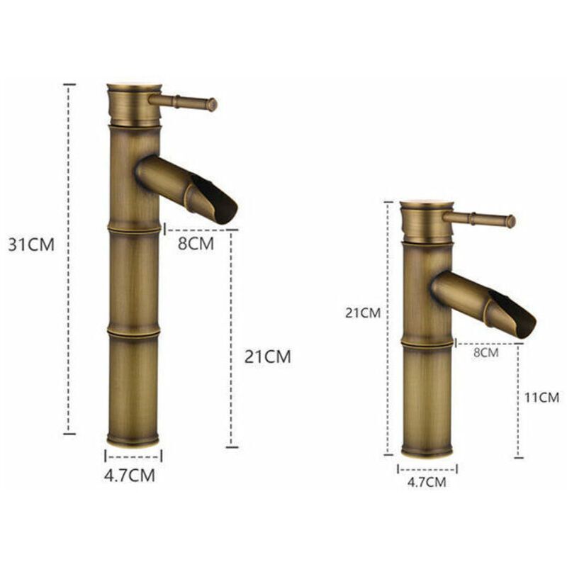 High Bamboo Faucet, Waterfall Basin Mixer Tap, Single Hole Hot and Cold Water Available, Bronze Bathroom Faucet, 3 Joints Break Mouth, 30 x 81 x 20 mm - Image 4