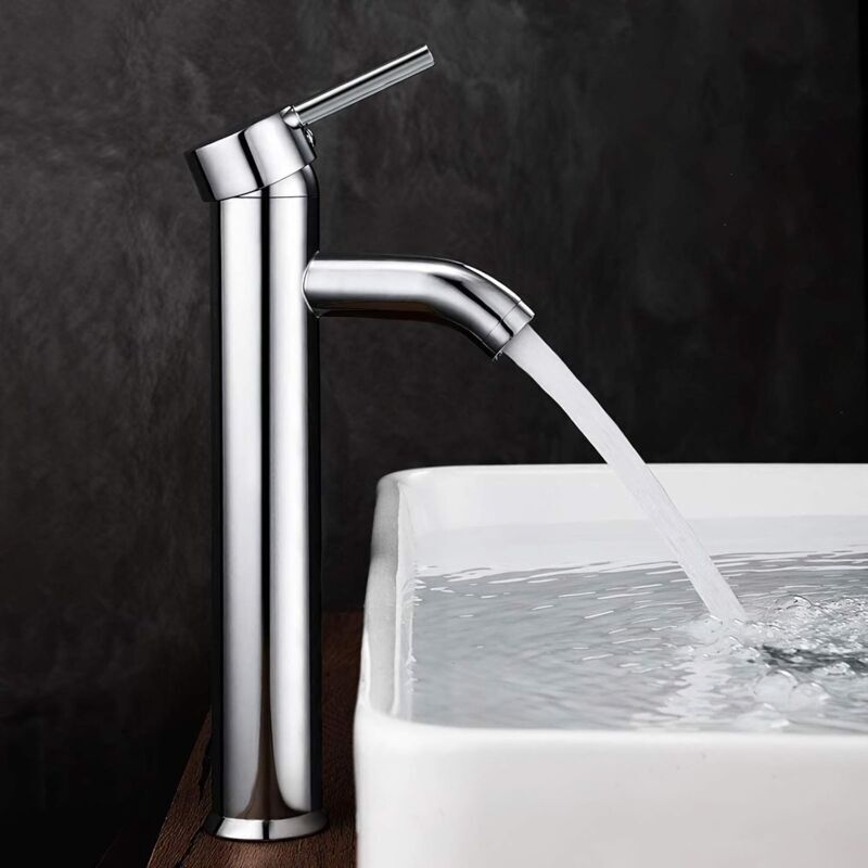 Bathroom Sink Faucet, High Arc Bathroom Sink Mixer Tap, Adjustable Hot and Cold Mixer Tap, Chrome Plated Brass, Silver Grey - Image 1