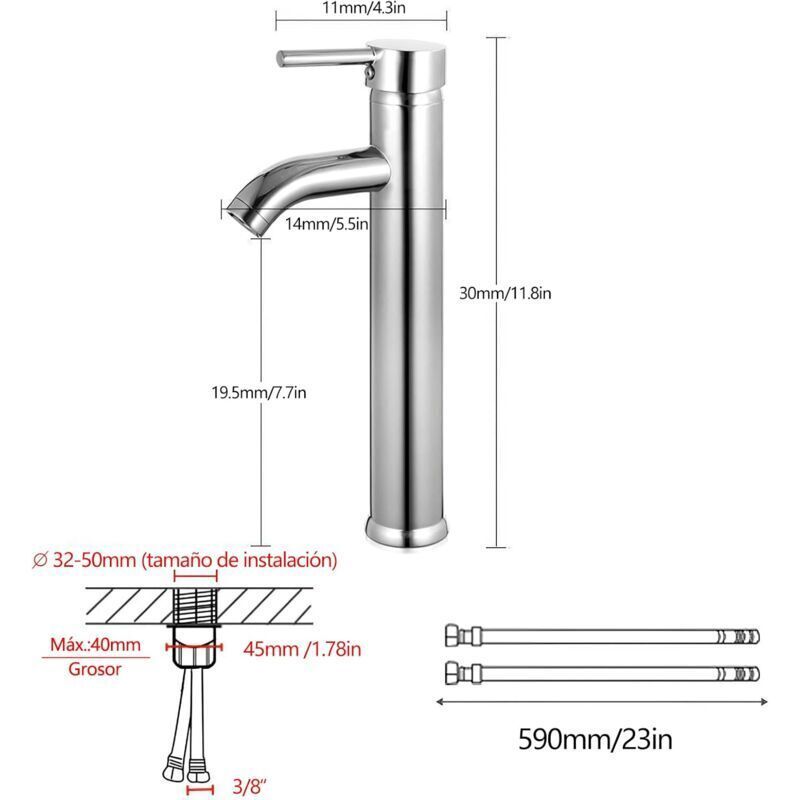 Bathroom Sink Faucet, High Arc Bathroom Sink Mixer Tap, Adjustable Hot and Cold Mixer Tap, Chrome Plated Brass, Silver Grey - Image 2