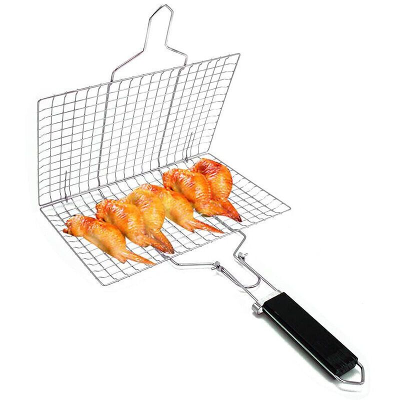 Grilling Basket, Stainless Steel Barbecue Basket, Barbecue Grill Basket, Foldable Stainless Steel Fish Basket with Removable Handle for Fish, Steak - Image 2
