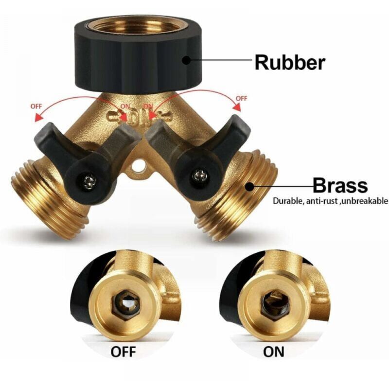 Double Washing Machine Faucet, Heavy Duty Brass 2 Way Y Garden Hose Tap Splitter for 3 4 Inlet Hoses, Outdoor Faucet - Image 2