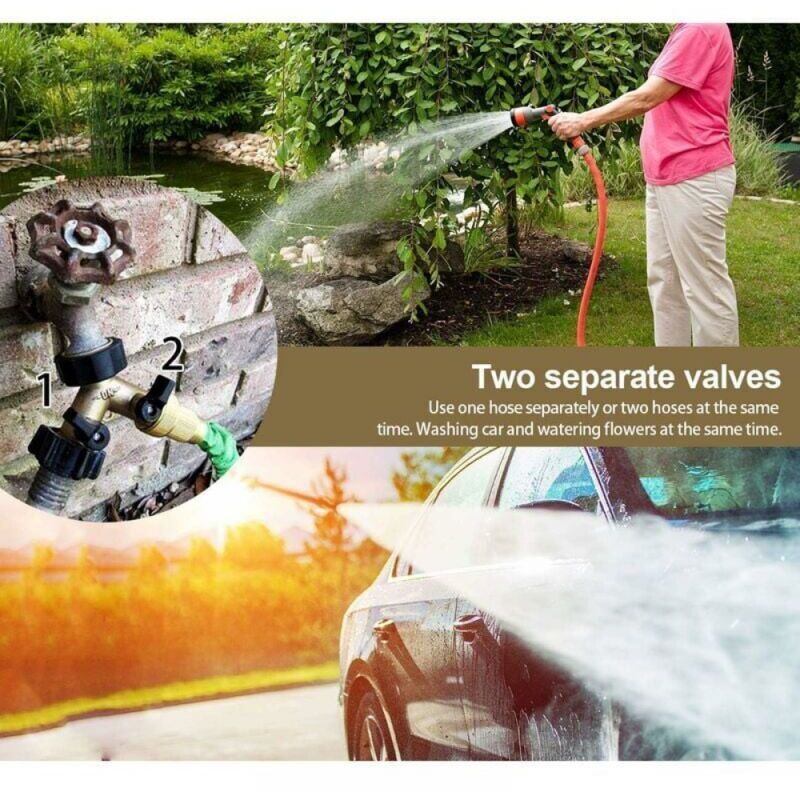 Double Washing Machine Faucet, Heavy Duty Brass 2 Way Y Garden Hose Tap Splitter for 3 4 Inlet Hoses, Outdoor Faucet - Image 4