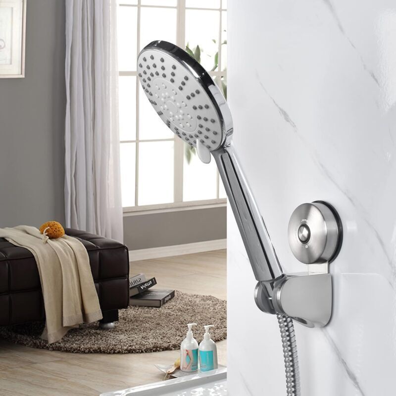 Shower Head Holder, Stainless Steel Suction Cup Shower Holder No Drilling Wall Mount Adjustable Shower Head Holder for Bathroom Suction Cup Shower - Image 1