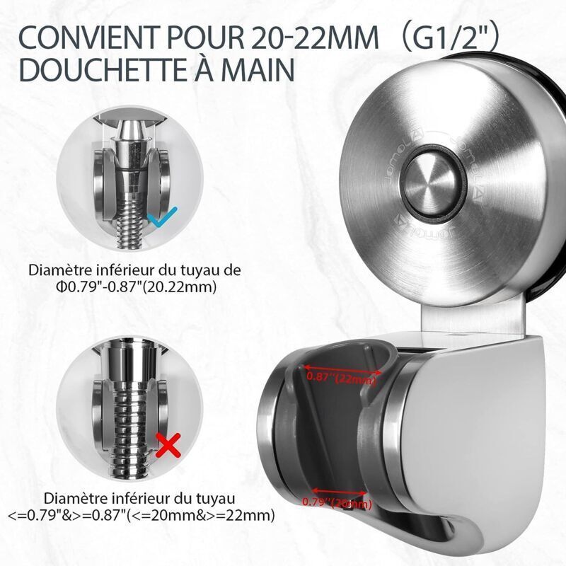Shower Head Holder, Stainless Steel Suction Cup Shower Holder No Drilling Wall Mount Adjustable Shower Head Holder for Bathroom Suction Cup Shower - Image 2