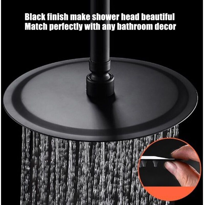 Ultra Thin Rainfall Shower Head, Fixed Rainfall Waterfall, Black Stainless Steel Round Shower Head, 8 Inch - Image 1