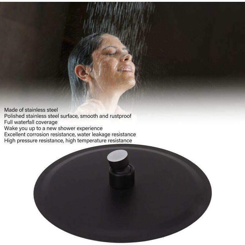 Ultra Thin Rainfall Shower Head, Fixed Rainfall Waterfall, Black Stainless Steel Round Shower Head, 8 Inch - Image 2