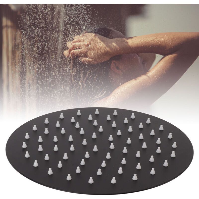 Ultra Thin Rainfall Shower Head, Fixed Rainfall Waterfall, Black Stainless Steel Round Shower Head, 8 Inch - Image 4