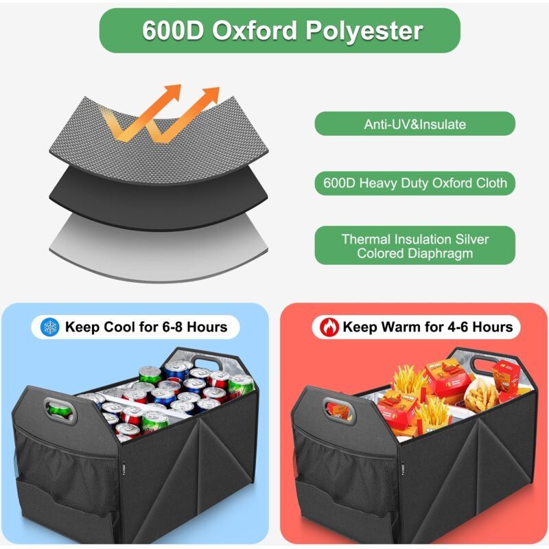 Large Trunk Organizer with Removable and Waterproof Cooler Bag, Durable 600D Nylon Material - Image 3