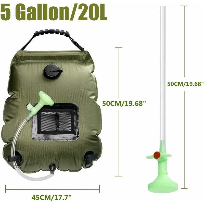 Solar Camping Shower Bag, Solar Portable Shower Bag, Outdoor Foldable Water Bag with Switchable Shower Head Solar Water Heater for Hiking, 20 L - Image 3