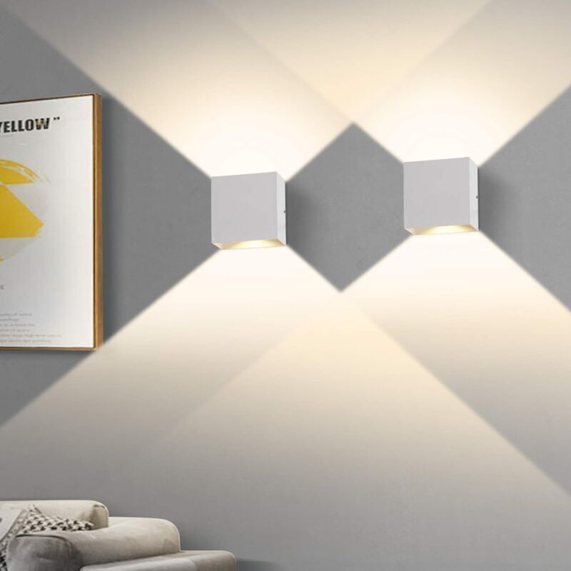 2 Pcs Indoor Wall Light, Bedroom Wall Light 6W 3000K, LED Square Wall Light, White Wall Lamp Used in Living Room, Bathroom, Kitchen, Dining Room - Image 1