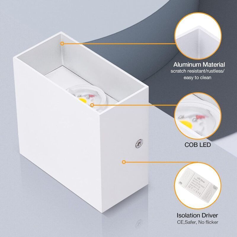 2 Pcs Indoor Wall Light, Bedroom Wall Light 6W 3000K, LED Square Wall Light, White Wall Lamp Used in Living Room, Bathroom, Kitchen, Dining Room - Image 2