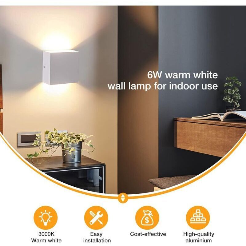 2 Pcs Indoor Wall Light, Bedroom Wall Light 6W 3000K, LED Square Wall Light, White Wall Lamp Used in Living Room, Bathroom, Kitchen, Dining Room - Image 4