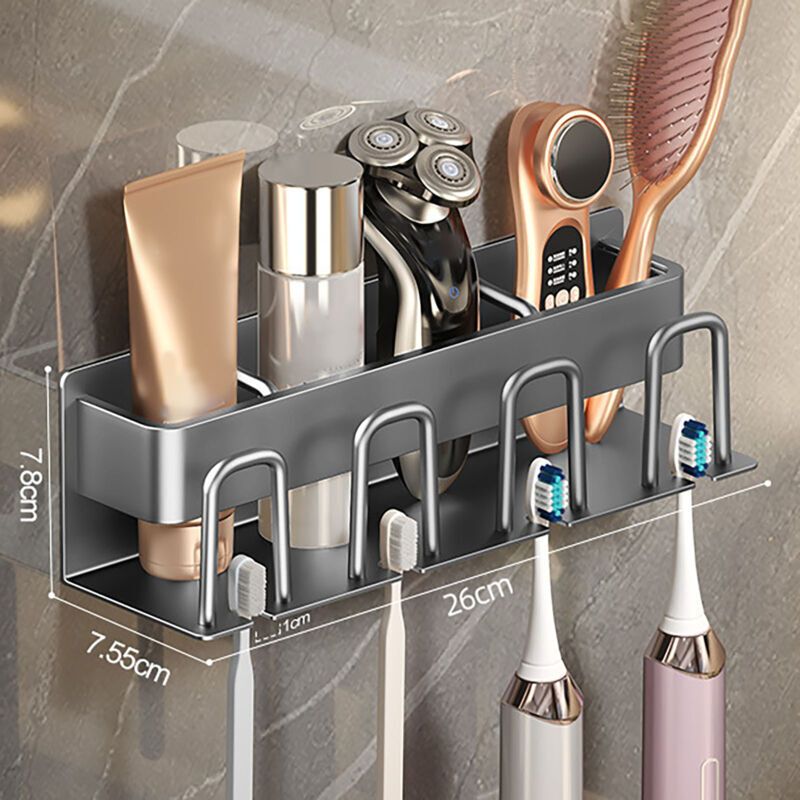 Electric Toothbrush Holder No Drilling Wall Mounted Space Saving Electric Toothbrush Holder Bathroom Accessories Grey 4 Cups - Image 1