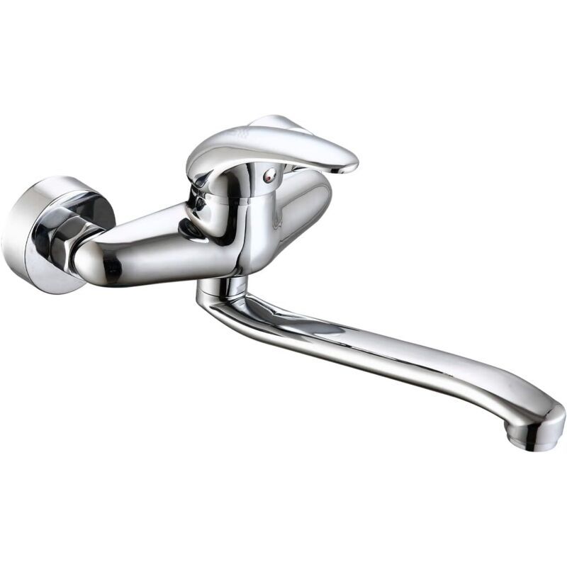Kitchen Mixer Tap, Wall Mounted, Low Spout, Silver - Image 1