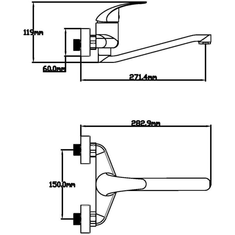 Kitchen Mixer Tap, Wall Mounted, Low Spout, Silver - Image 2
