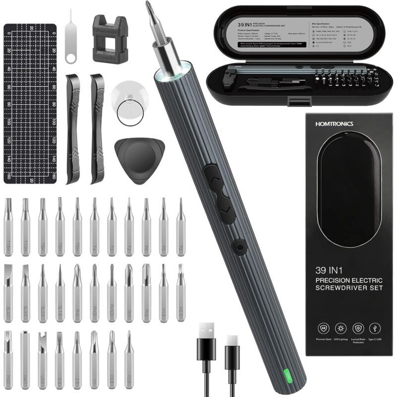 Mini Precision Electric Screwdriver, 0.45-0.65 4N M Torque, Cordless, Electric Precision Screwdriver, 39 in 1 Rechargeable Precision Screwdriver - Image 1