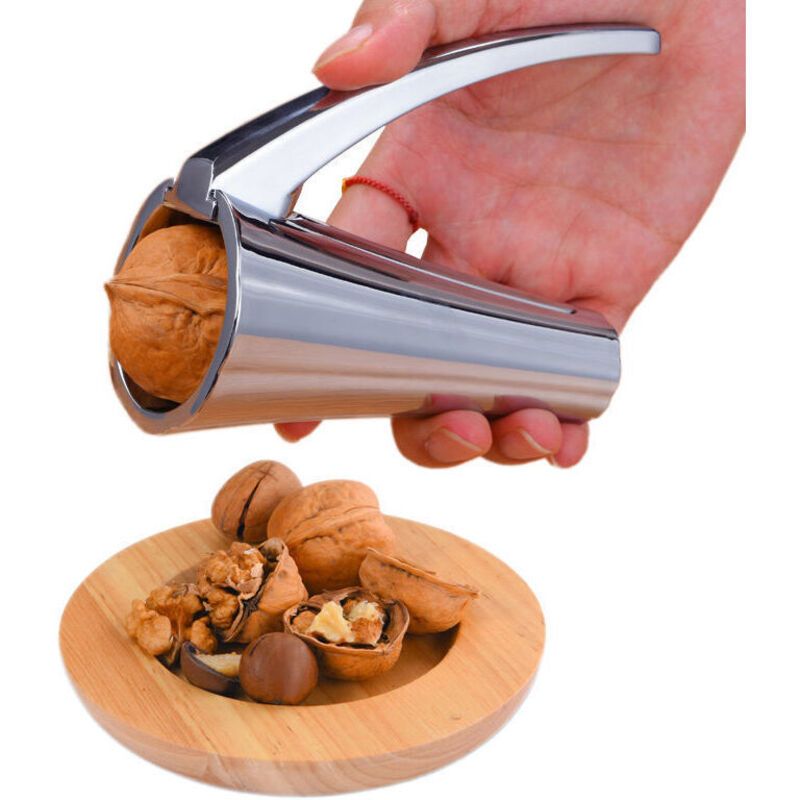 Nutcracker, Fits All Nuts, Minimal Effort to Crack Hard Shells, No Flying Shells and No Pinched Fingers, Silver - Image 1