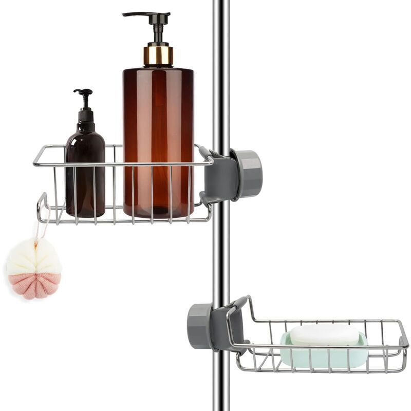 2 Pcs Shower Caddy No Drilling Stainless Steel, Stainless Steel Telescopic Bathroom Shelf, Shower Support Shelf, Shower Bar Soap Holder - Image 1