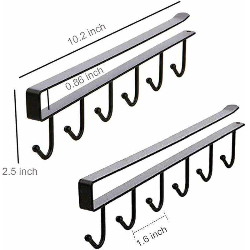 2 Pack Storage Hooks for Glasses, Kitchen Utensils, Tooth and Scarf, Bottom Hook for Cabinet, No Drilling Required, Black - Image 2