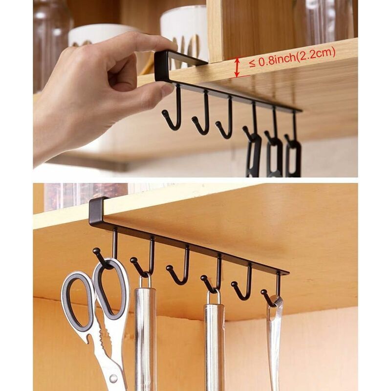 2 Pack Storage Hooks for Glasses, Kitchen Utensils, Tooth and Scarf, Bottom Hook for Cabinet, No Drilling Required, Black - Image 3