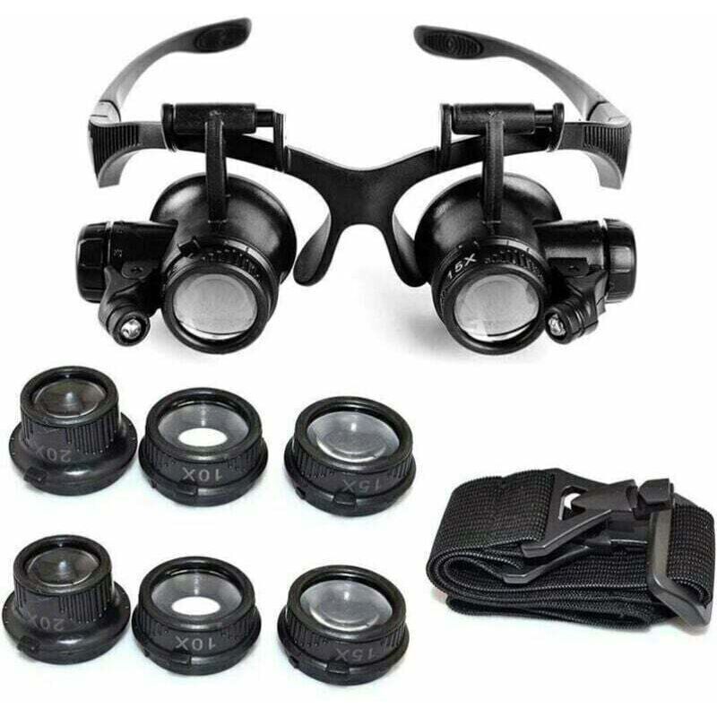 Headband Magnifier Head-Mounted Magnifying Glasses LED Light 10X, 15X, 20X and 25X Magnifications - Image 1