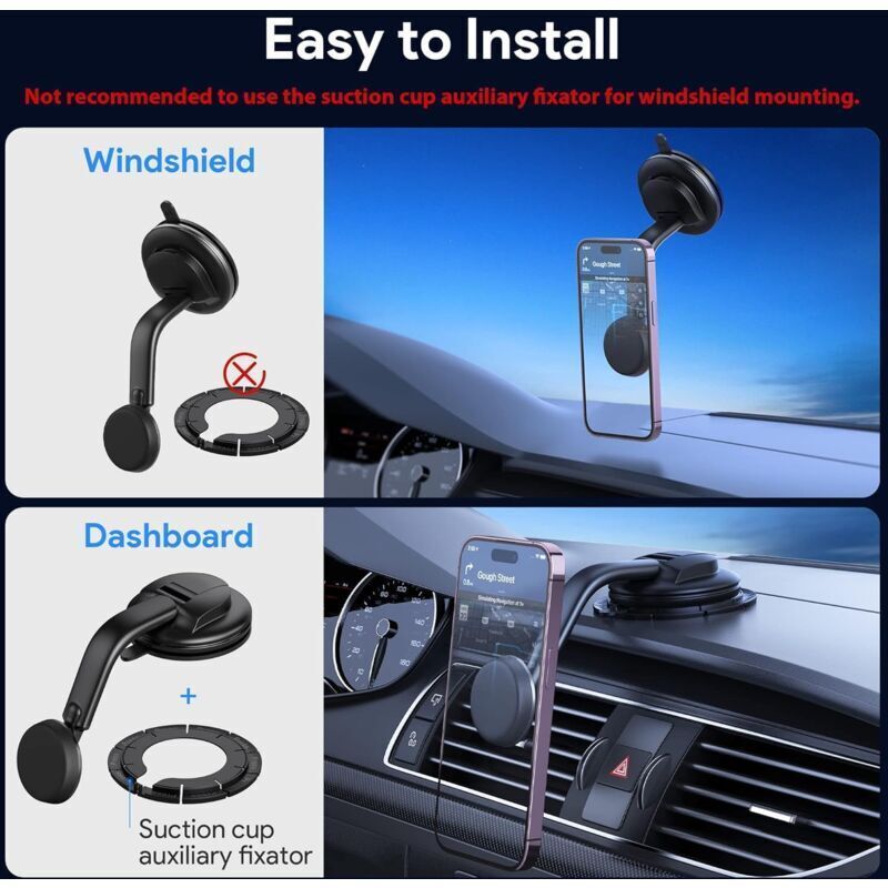 Car Phone Holder, Powerful Magnets, for Dashboard and Windshield Suction Cup Phone Holder Compatible with iPhone and Android Automobile Cradle - Image 3