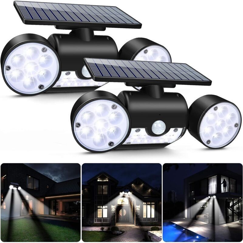 2 Pcs Powerful Outdoor Solar Light, 30 LED Security Light Motion Sensor Three Head Spotlights Wireless Lighting Waterproof IP65 Large 360 Solar - Image 1
