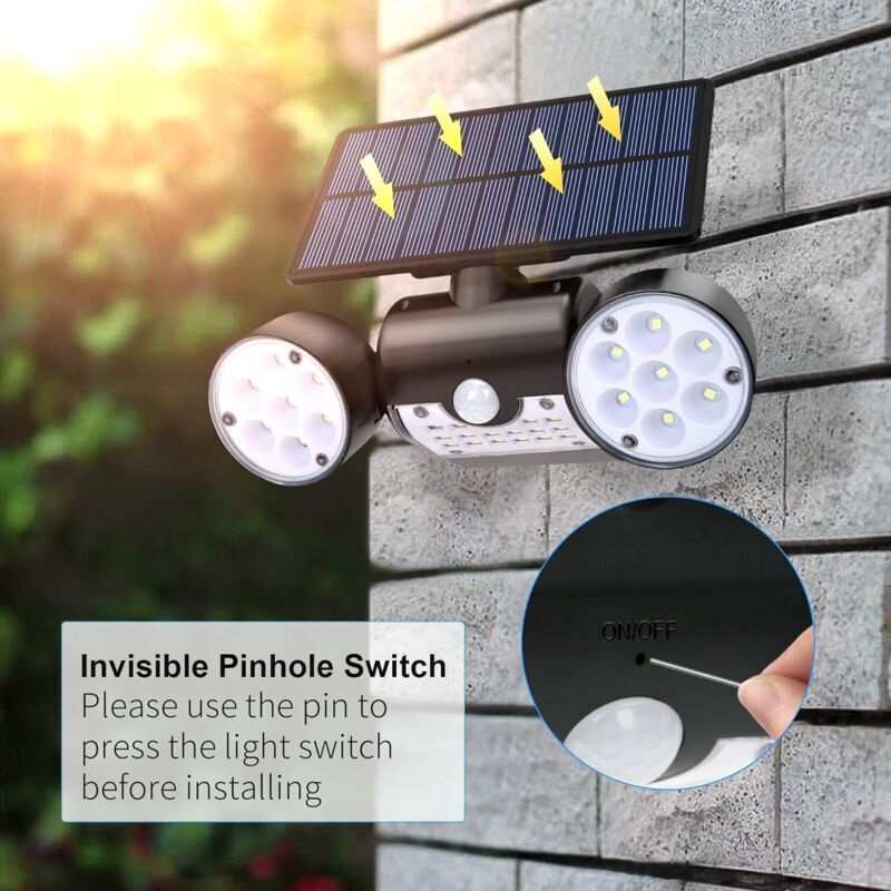 2 Pcs Powerful Outdoor Solar Light, 30 LED Security Light Motion Sensor Three Head Spotlights Wireless Lighting Waterproof IP65 Large 360 Solar - Image 2