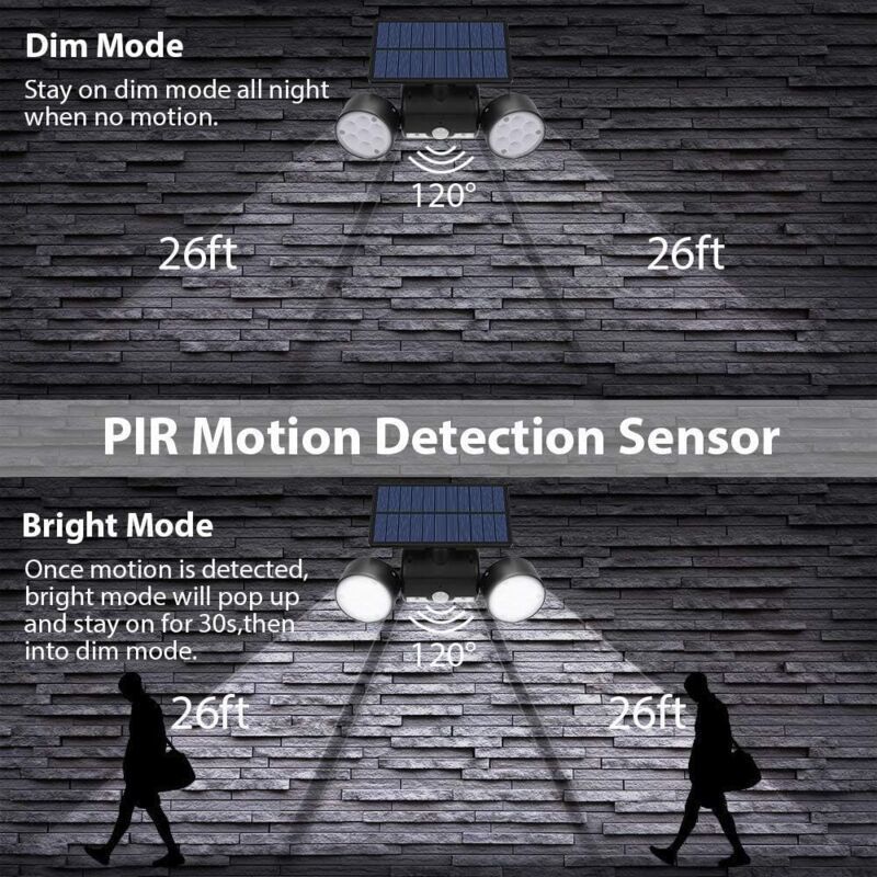 2 Pcs Powerful Outdoor Solar Light, 30 LED Security Light Motion Sensor Three Head Spotlights Wireless Lighting Waterproof IP65 Large 360 Solar - Image 4