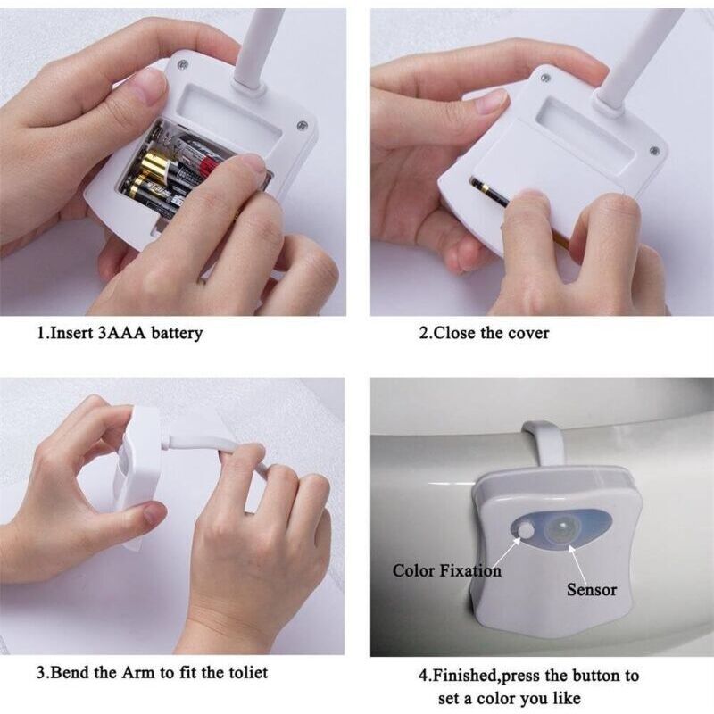 Toilet Light, LED Night Light for Toilet Bathroom PIR Sensor Detector 8 Color Changing Lighting, Only Activates in the Dark - Image 2
