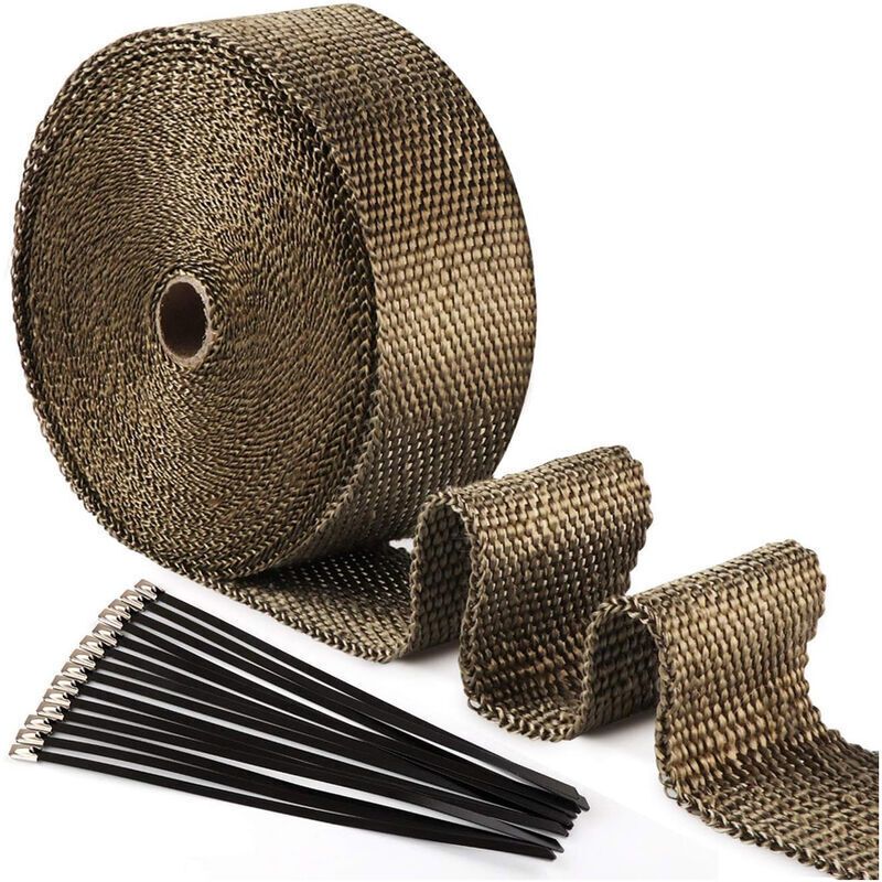 Titanium Magma Heat Insulation Tape, 10 Black Stainless Steel Cable Ties for Motorcycle Exhaust Header Pipe Heat Insulation Tape, 15 m x 50 mm - Image 1