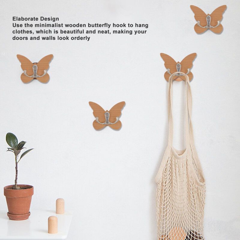 Wooden Butterfly Wall Hook, Wooden Wall Hanger for Coat, Clothes, Hat, Towel - Image 2