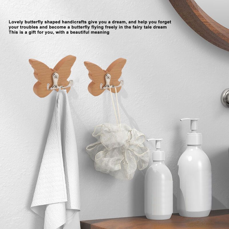 Wooden Butterfly Wall Hook, Wooden Wall Hanger for Coat, Clothes, Hat, Towel - Image 4
