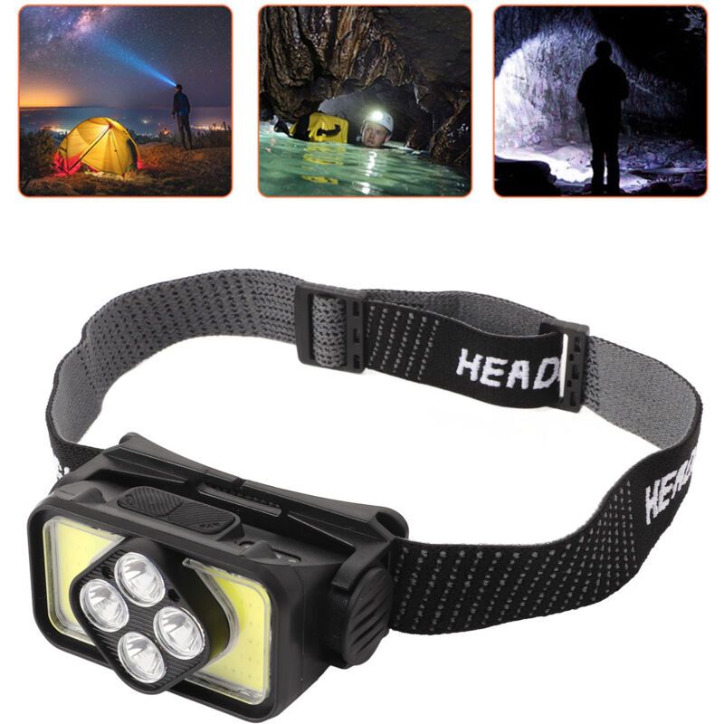 COB Headlamp USB Rechargeable LED Headlamp IPX4 Waterproof Head Lamp with Motion Sensor for Outdoor Fishing Camping - Image 1