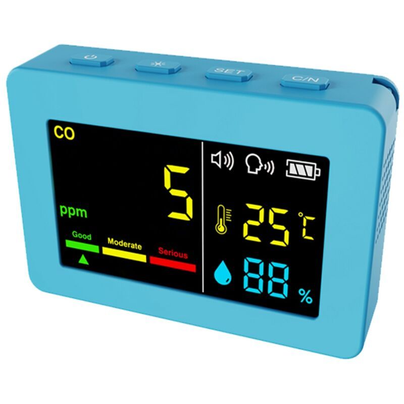 3-in-1 Portable Air Quality Meter, CO, Temperature and Humidity, Color Screen, Carbon Monoxide Detector with Voice Alarm and Battery Display - Image 1