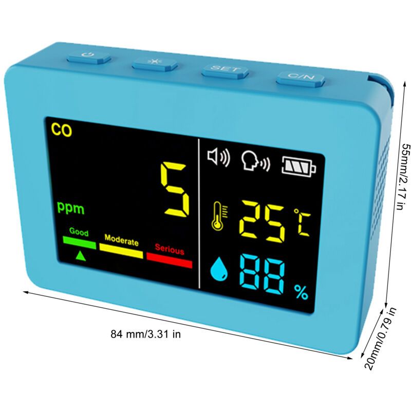 3-in-1 Portable Air Quality Meter, CO, Temperature and Humidity, Color Screen, Carbon Monoxide Detector with Voice Alarm and Battery Display - Image 2