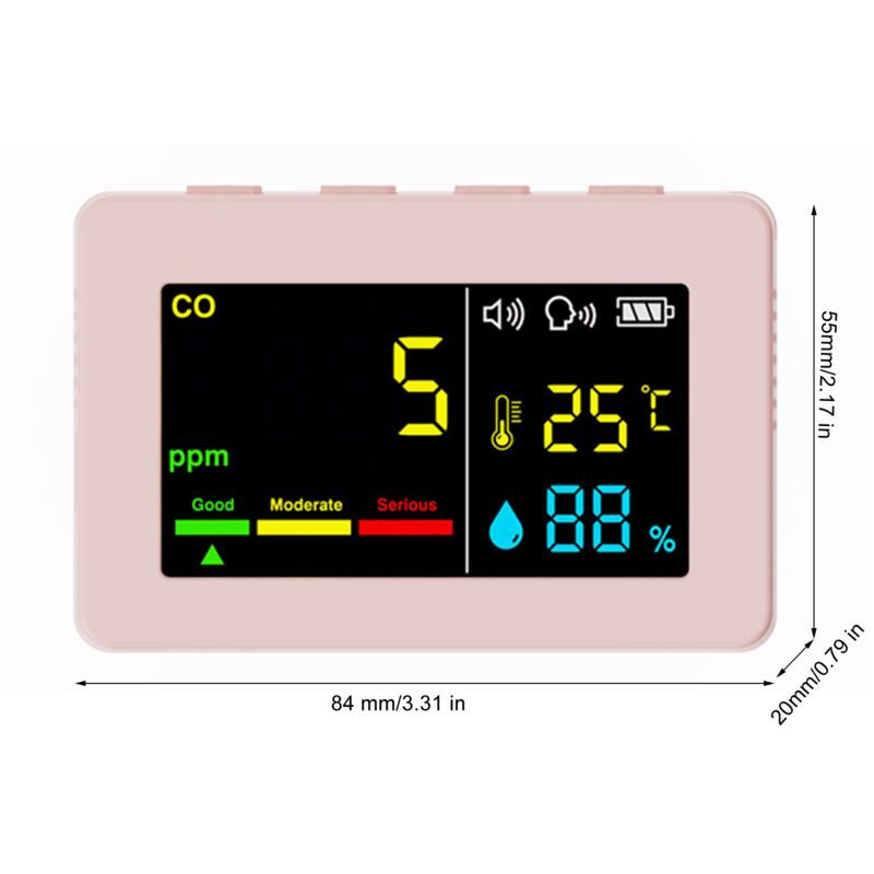 3-in-1 Portable Air Quality Meter, CO, Temperature and Humidity, Color Screen, Carbon Monoxide Detector with Voice Alarm and Battery Display - Image 2